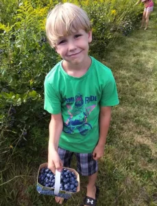 Boy Happy After Picking Blueberries at Barkway Farms