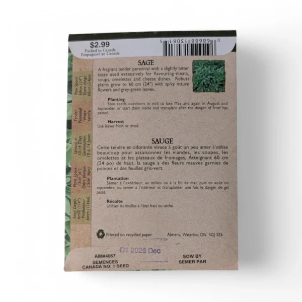 Barkway Farms - Organic Sage Seeds Back Information