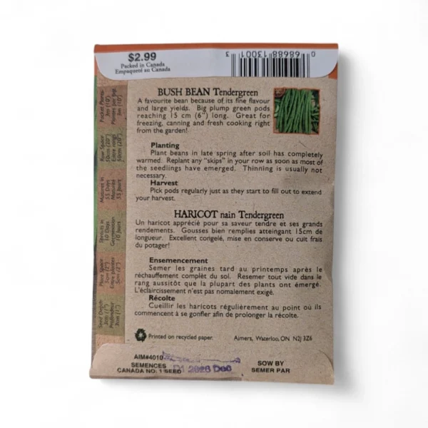 Barkway Farms - Organic Bean Tendergreen Seeds Back Information